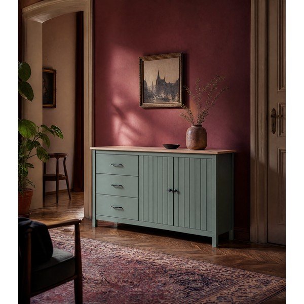 Männipuidust madal kummut roheline-puiduvärvi 150x80 cm Miranda – Marceric-image-4