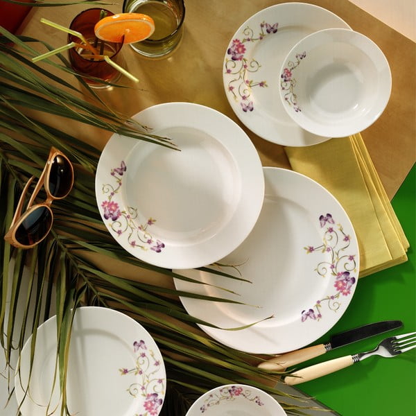 Porcelánový talířový set Flowers, 24 ks