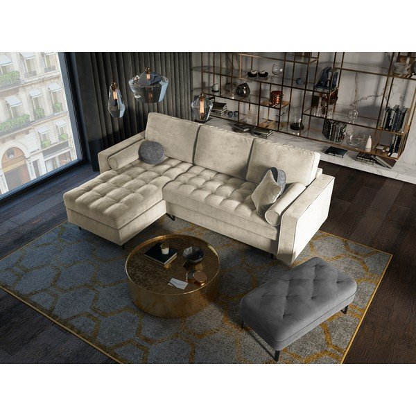 Beež sametist nurgadiivan, vasakpoolne nurk Santo - Milo Casa-image-1