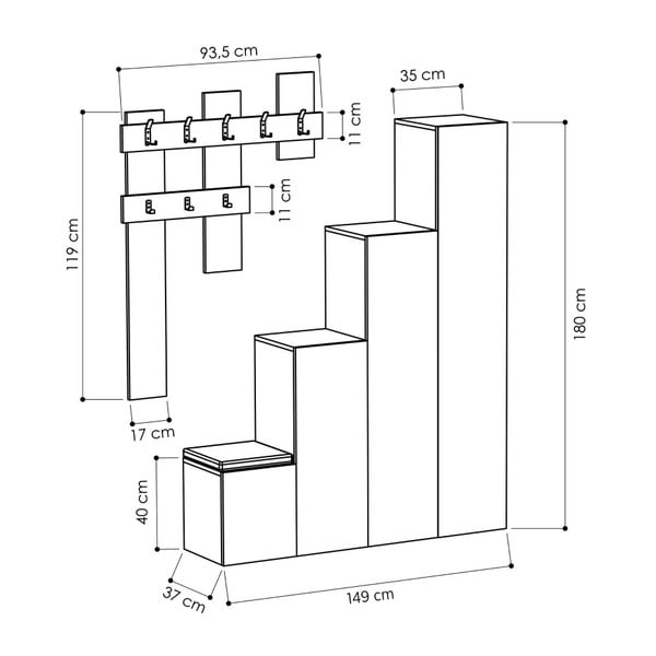 Set bílé skříně a nástěnného věšáku Homitis Up-image-2
