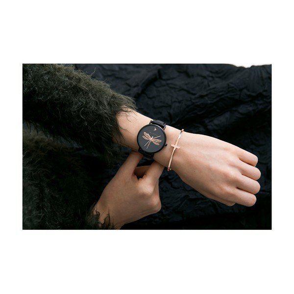 Dámské hodinky s páskem z pravé kůže v černé barvě Emily Westwood Fly-image-4