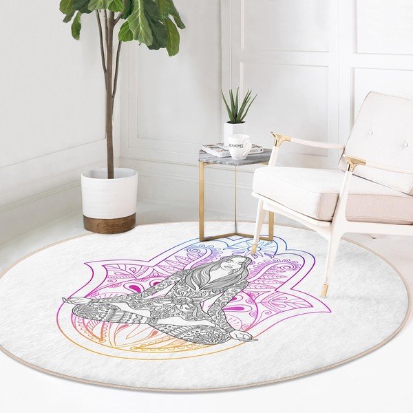Valge pestav ümmargune vaip, sobitub robottolmuimejaga ø 120 cm Comfort - Mila Home-image-2