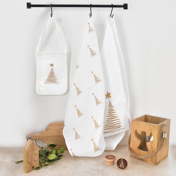 Jõulumotiividega puuvillaste rätikute ja koti komplekt 50x70 cm - Orion-image-1