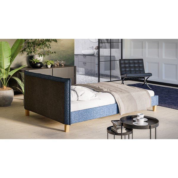 Sinine kaheinimese pehmendusega voodi koos restiga 140x200 cm Tina - Ropez-image-3