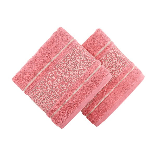 Sada 2 růžových ručníků Fance, 50 x 90 cm