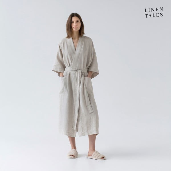 Beež linasest riidest hommikumantel suurus S/M Summer - Linen Tales