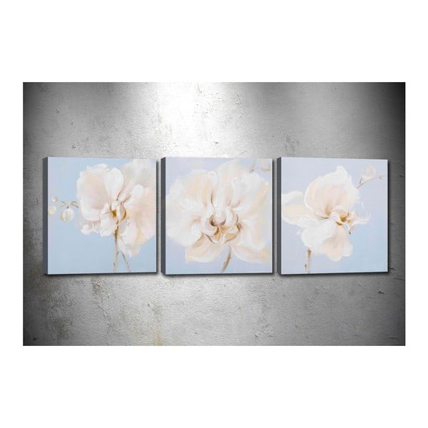 3-dílný obraz White Flowers, 30 x 30 cm