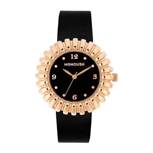 Černé dámské hodinky s koženým páskem Manoush Sunny