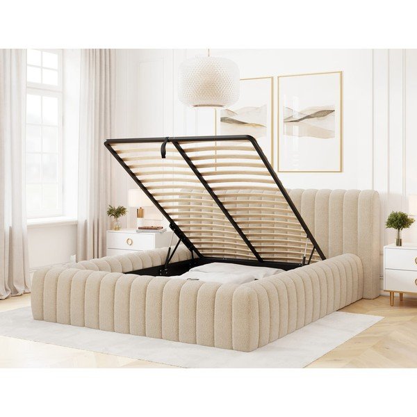 Beež polsterdatud kaheinimesevoodi koos panipaiga ja voodipõhjaga 140x200 cm Carilla - ELTAP-image-2