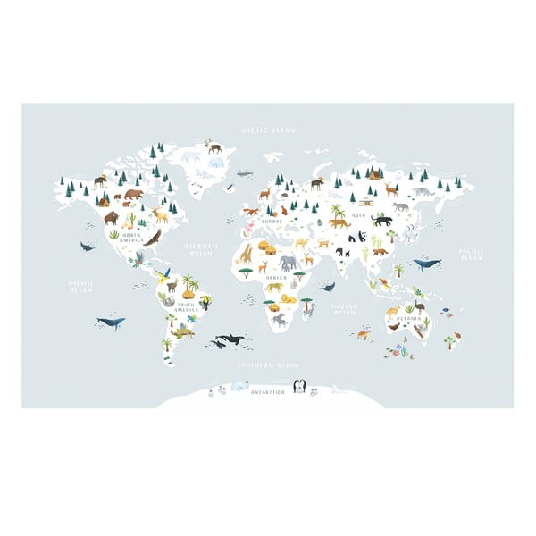 Laste tapeet 400 cm x 248 cm Animals World Map - Lilipinso