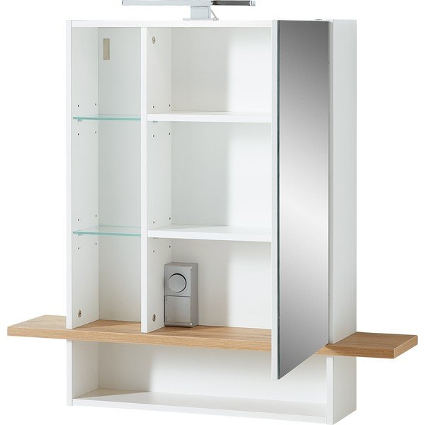 Valge rippuv vannitoakapp tamme värvi peegliga 90x91 cm Novolino - Germania-image-3
