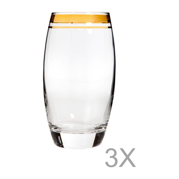 Sada 3 vysokých sklenic s okrajem zlaté barvy Mezzo Adriana, 270 ml