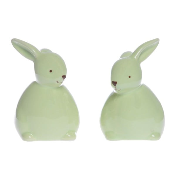 Sada 2 zelených keramických dekorativních sošek Ewax Little Rabbit
