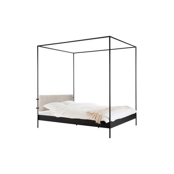 Must/beež terasest polsterdusega kaheinimese baldahhiinvoodi liistudest raamiga 140x200 cm Eton - noo.ma