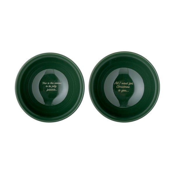 Valged/rohelised kivikeraamikast kausid jõulumotiiviga 2tk komplektis 500 ml Grazia - Bloomingville-image-2