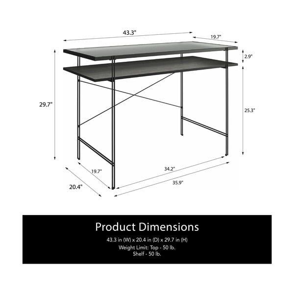 Klaasist töölaud 49x108 cm Wainwright - Støraa-image-2
