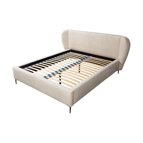 Beež polsterdatud kaheinimesevoodi koos voodipõhjaga 160x200 cm Makana - Makamii-image-1