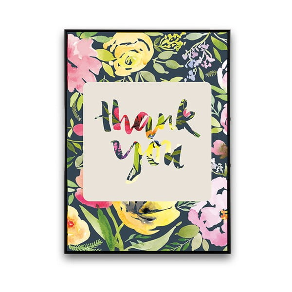Plakát s květinami Thank You, barevné pozadí, 30 x 40 cm