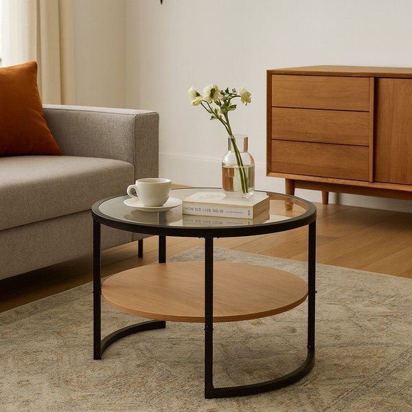 Must tammeimitatsiooniga ümmargune diivanilaud ø 68 cm Zanu - Bonami Essentials-image-1