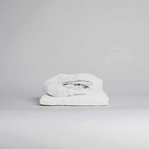 Valge linane kummiga voodilina 140x200 cm - Linen Tales-image-1