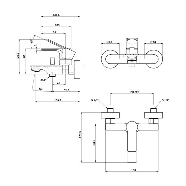 Hõbe seinasegisti (2 väljundit) Pax - Sapho-image-2