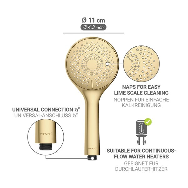 Matt kuldne pastikust energiasäästlik dušipea ø 11 cm Watersaving System - Wenko-image-4