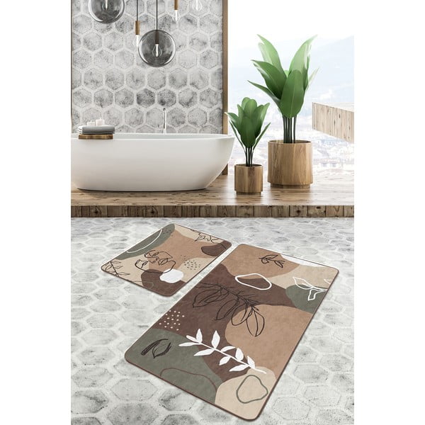 Pruunid sametist vannitoamatid 2tk komplektis 60x100 cm Abstract Faces - Mila Home-image-2