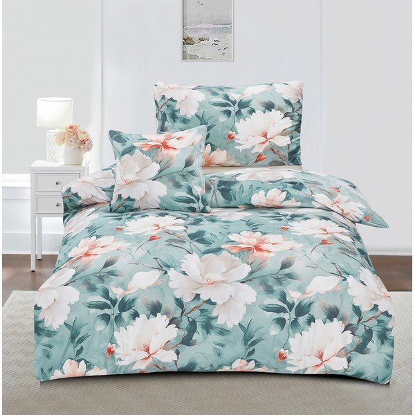 Türkiissinine 3-osaline mikrosatiinist voodipesu üheinimesevoodile 140x200 cm Selma - My House-image-1