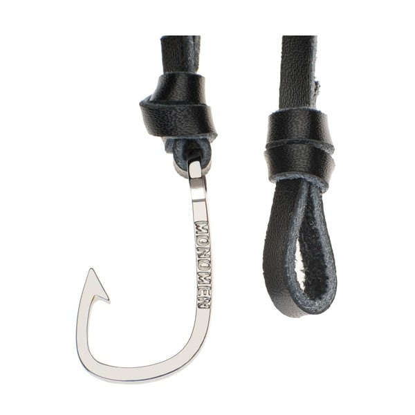 Pánský černý náramek z pravé kůže s komponentem ve stříbrné barvě Monomen Hook-image-1