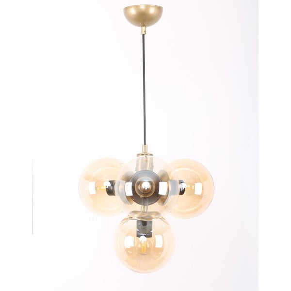 Kollane-kuldne klaasist varjuga rippvalgusti ø 15 cm Hector – Squid Lighting-image-3