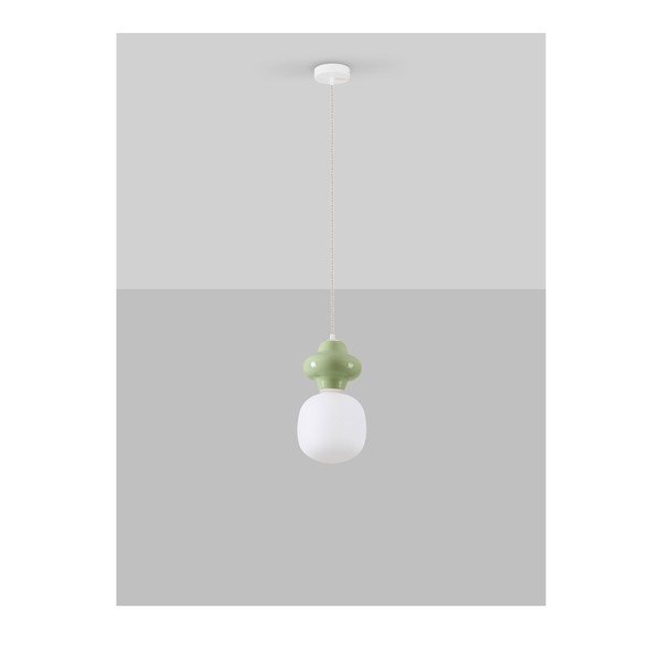 Valge/heleroheline keraamiline ripplamp klaasist varjuga, ø 18 cm Clio - Nova Luce-image-3