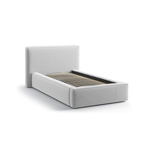 Hõbedane plsterdatud üheinimesevoodi koos panipaiga ja voodipõhjaga 90x200 cm Jodie - Micadoni-image-2