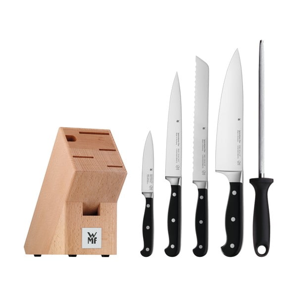 Sada 4 nožů a ocílky ze speciálně kované nerezové oceli a kuchyňského bloku WMF Spitzenklasse Plus