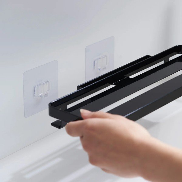 Mattmust terasest vannitoa riiul (ilma puurimiseta) Film Hook - YAMAZAKI-image-3