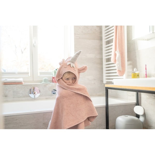 Roosa puuvillane beebirätik koos kapuutsiga 75x75 cm Unicorn - Kindsgut-image-4