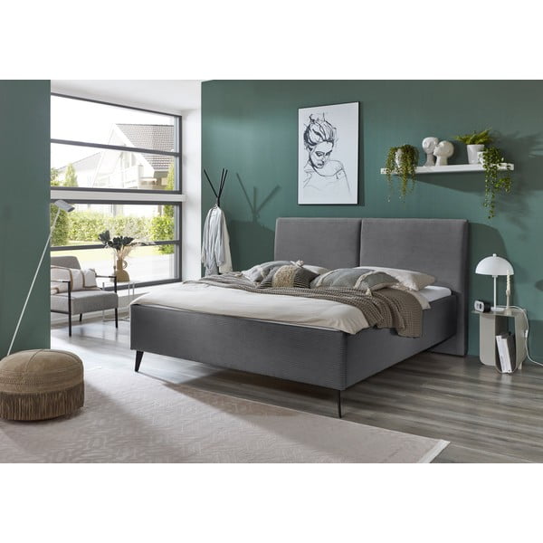 Hall polsterdatud kaheinimesevoodi panipaigaga ja liistudest raamiga 180x200 cm Lando - Meise Möbel-image-1