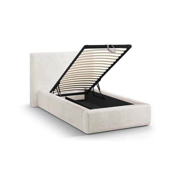 Kreem polsterdatud üheinimesevoodi koos panipaiga ja voodipõhjaga 90x200 cm Amy - Micadoni-image-1