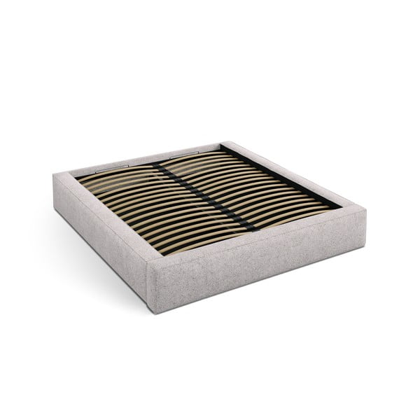 Beež polsterdatud kaheinimesevoodi panipaigaga ja liistudest raamiga 200x200 cm Simon Olivia - Micadoni-image-2