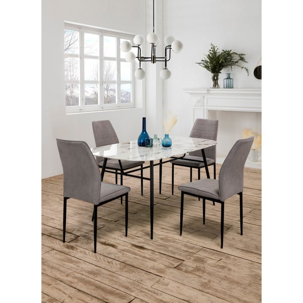 Valge klaasist söögilaud marmorist dekooriga Alina - Marckeric-image-3