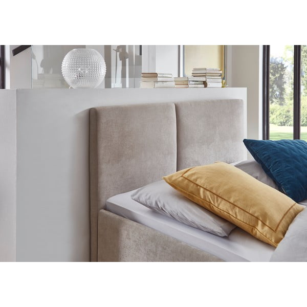 Beež polsterdatud kaheinimesevoodi liistudest raamiga 140x200 cm Piano - Meise Möbel-image-1