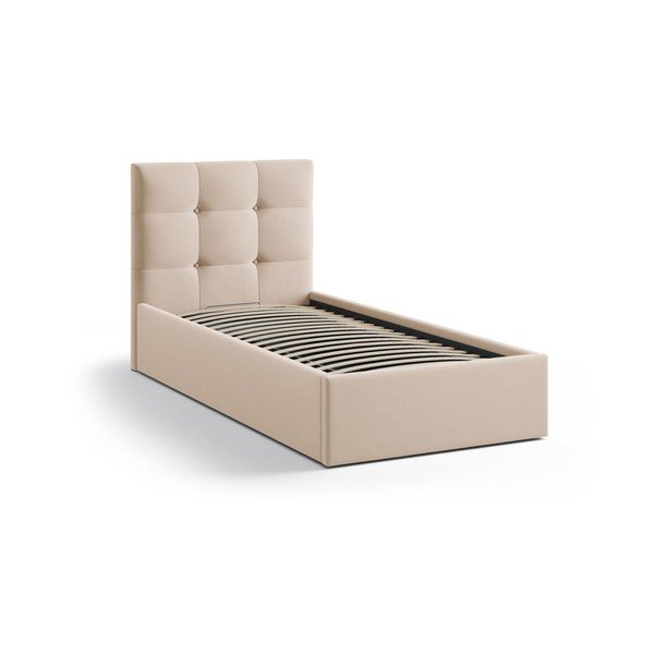 Helepruun polsterdatud üheinimesevoodi koos panipaiga ja voodipõhjaga 90x200 cm Phaedra - Micadoni-image-2