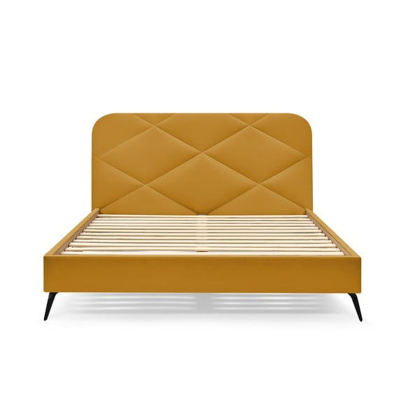 Kollane polsterdatud kaheinimesevoodi 160x200 cm Prune - Bobochic Paris-image-3