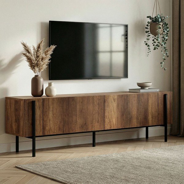 Tume naturaalses toonis pähklipuust televiisorilaud 180x45x30 cm Nexus - Kalune Design-image-1