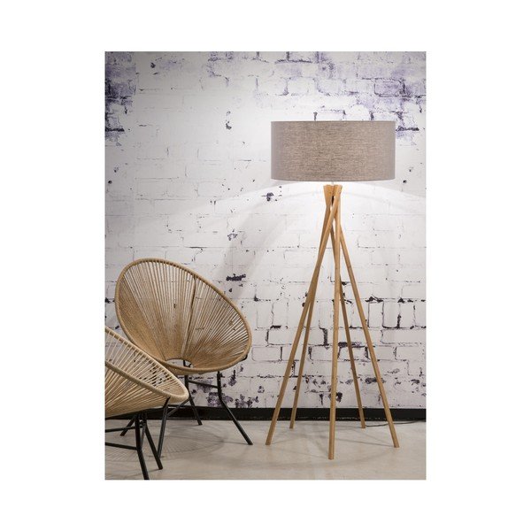 Põrandavalgusti Kilimanjaro helehalli varju ja bambusstruktuuriga - Good&Mojo-image-3