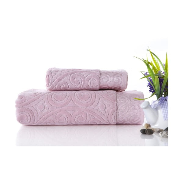 Set dvou ručníků Hanzade Pink, 70x140 a 50x90 cm