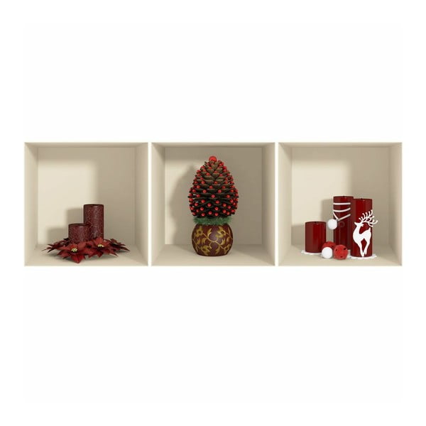 Komplekt 3 jõulukleebist 3D efektiga Punased küünlad ja jõulupuu - Ambiance
