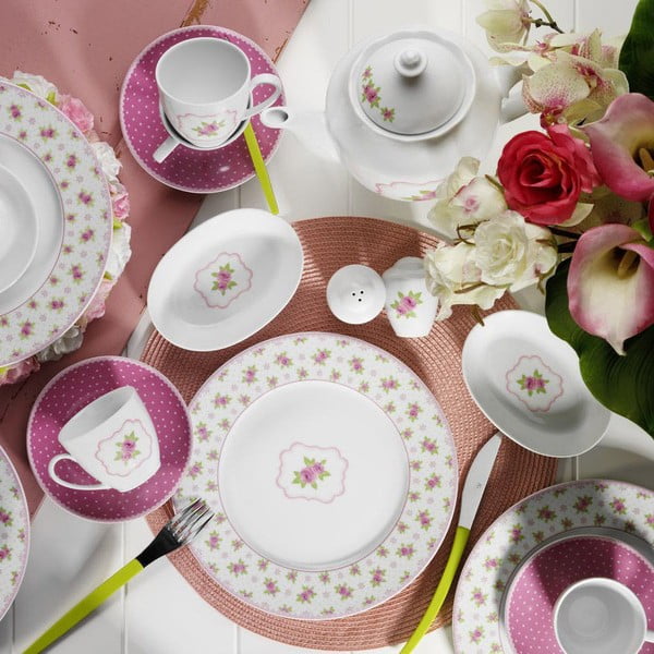 Set porcelánového nádobí Pinky Inna, 33 kusů