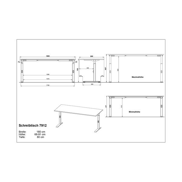Reguleeritava kõrgusega töölaud tammepinnaga 80x180 cm Downey - Germania-image-3