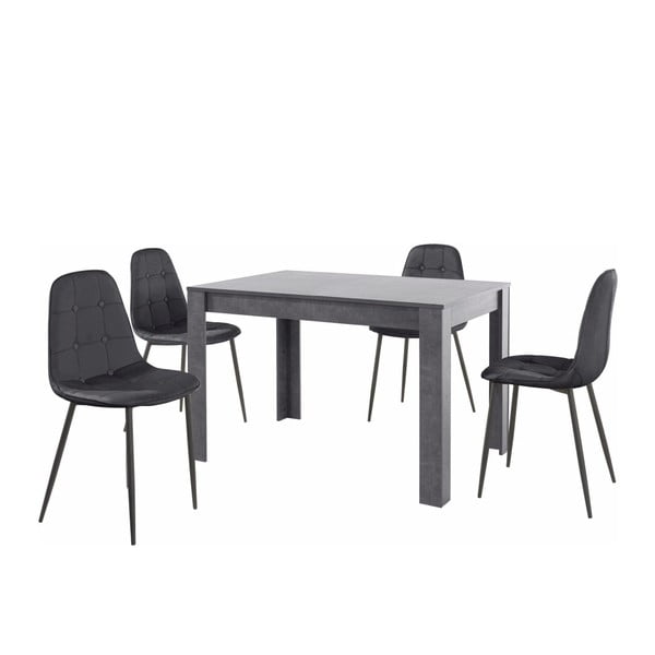 Set šedého jídelního stolu a 4 černých jídelních židlí Støraa Lori Lamar