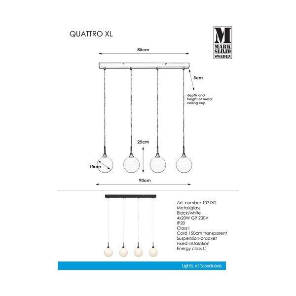 Must rippvalgusti Quattro XL Pendant Black 4L - Markslöjd-image-2